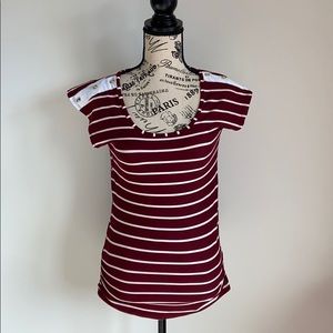 Comfy Jrs Striped Shirt Medium Maroon, Pink, White
